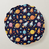 カラフル宇宙探索パターン ラウンドクッション (裏面)