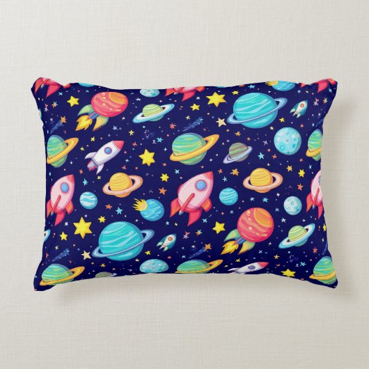 カラフル宇宙漫画パターン アクセントクッション (正面)