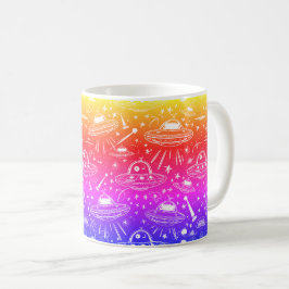 カラフル宇宙船パターン コーヒーマグカップ