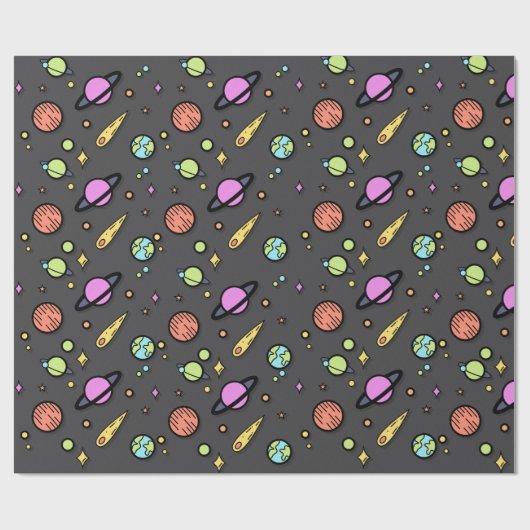 カラフル宇宙落書きラッピングペーパー ラッピングペーパー (フラット)