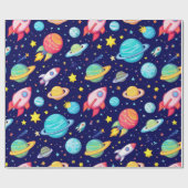 🚀 カラフル宇宙風刺絵グロー 🌈 キッズ用楽しい銀河 ラッピングペーパー (フラット)