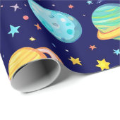 🚀 カラフル宇宙風刺絵グロー 🌈 キッズ用楽しい銀河 ラッピングペーパー (ロールコーナー)