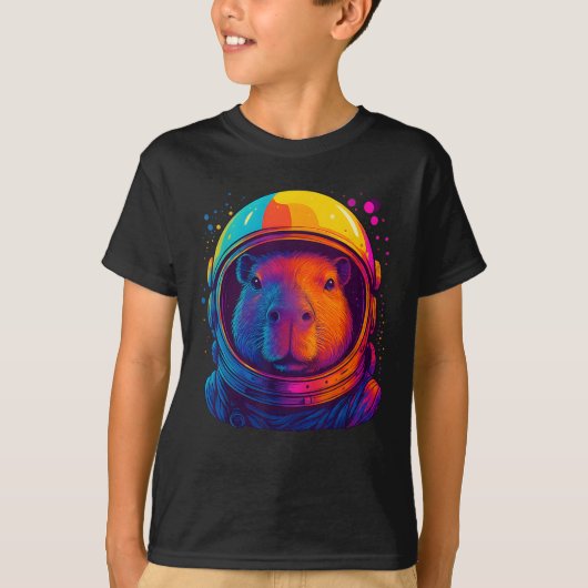 カラフル宇宙飛行士のカピバラ メンズW Tシャツ (正面)