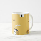 カラフル家、木、馬の風景 コーヒーマグカップ (正面右)