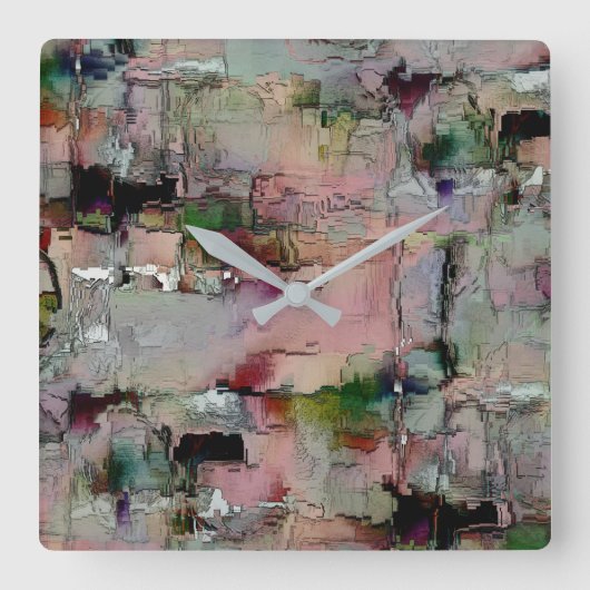 カラフル岩の先駆的なサーモン スクエア壁時計 (正面)