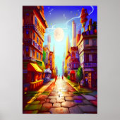 カラフル市の月 | AIアートポスター ポスター (正面)