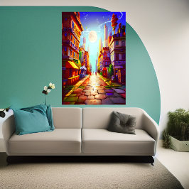 カラフル市の月 | AIアートポスター ポスター