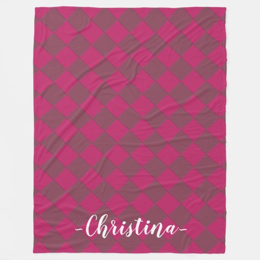 カラフル市松模様にズ – Raspberry フリースブランケット (正面)