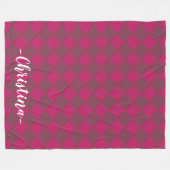 カラフル市松模様にズ – Raspberry フリースブランケット (正面(横))