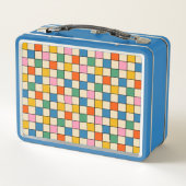 カラフル市松模様にパーソナライズされた メタルランチボックス (裏面)