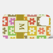 カラフル市松模様にレトロモノグラムの花 Case-Mate iPhoneケース (裏面 (横))