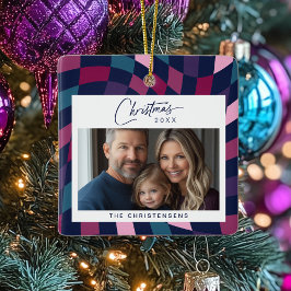 カラフル市松模様に写真 セラミックオーナメント