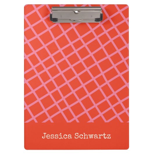 カラフル市松模様に抽象芸術赤網カスタム線 クリップボード (正面)