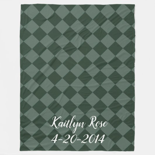 カラフル市松模様に – 森の緑 フリースブランケット (正面)