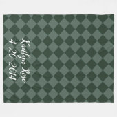 カラフル市松模様に – 森の緑 フリースブランケット (正面(横))