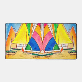 カラフル帆船オンビーチデスクマット デスクマット