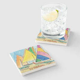 カラフル帆船コースターオリジナルアート ストーンコースター