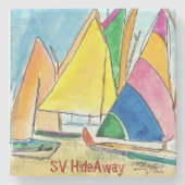 カラフル帆船コースターオリジナルアート ストーンコースター (正面)