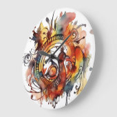 カラフル幻想鳥の部族スタイルの水色 ラージ壁時計 (傾斜)