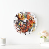 カラフル幻想鳥の部族スタイルの水色 ラージ壁時計 (ホーム)