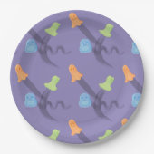 カラフル幽霊薄紫ハローウィンパーティ ペーパープレート (正面)