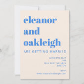 カラフル幾何モダン青タイポグラフィ結婚の 招待状 (正面)