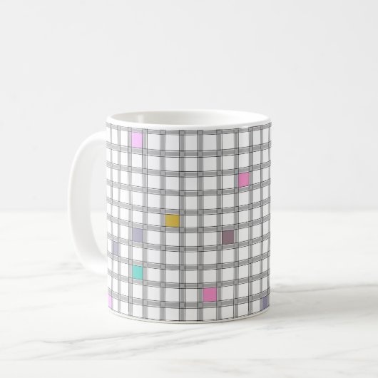 カラフル幾何学チェック柄 コーヒーマグカップ (正面左)