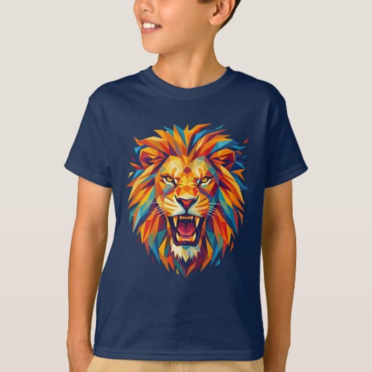 カラフル幾何学ライオン キッズTシャツ Tシャツ (正面)