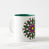 カラフル幾何学模様の花開き ツートーンマグカップ (正面左)