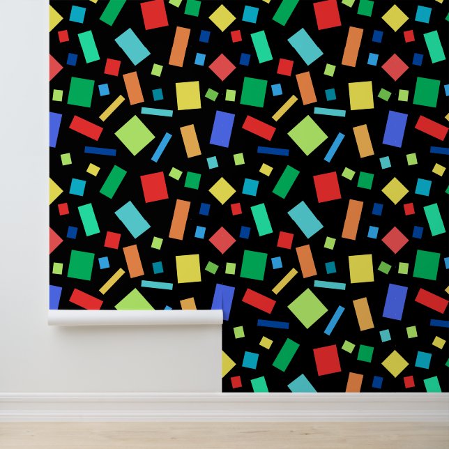カラフル幾何正方形と長方形キッズブラック 壁紙 (アプリケーション)