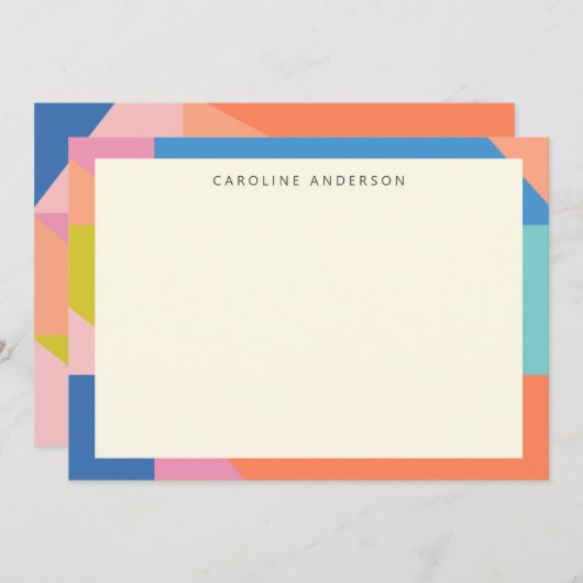 カラフル幾何縁どパーソナライズされた名 ノートカード (正面/裏面)