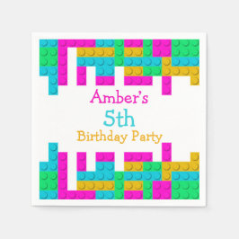 カラフル建物ブロックガールバースデーパーティー スタンダードカクテルナプキン
