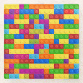 カラフル建物ブロックパターン ガラスコースター (正面)