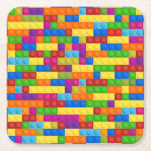 カラフル建物ブロックパターン スクエアペーパーコースター (正面)