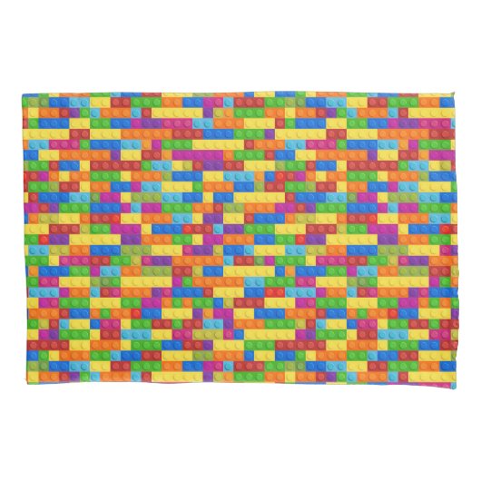 カラフル建物ブロックパターン 枕カバー (正面左)