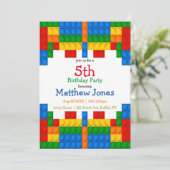カラフル建物ブロックボーイバースデーパーティー招待状 招待状 (スタンド正面)