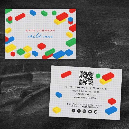 カラフル建物ブロック子気にQRコード 名刺