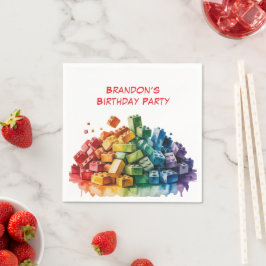 カラフル建物ブロック爆破バースデーパーティー スタンダードカクテルナプキン