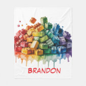 カラフル建物ブロック爆破バースデーパーティー フリースブランケット (正面)