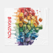 カラフル建物ブロック爆破バースデーパーティー フリースブランケット (正面(横))