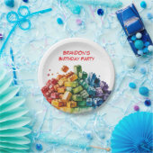 カラフル建物ブロック爆破バースデーパーティー ペーパープレート (パーティー)