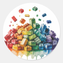 カラフル建物ブロック爆破バースデーパーティー ラウンドシール