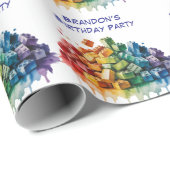 カラフル建物ブロック爆破バースデーパーティー ラッピングペーパー (ロールコーナー)