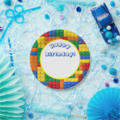 カラフル建物ブロック誕生日パーティー ペーパープレート (パーティー)