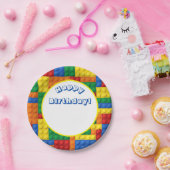 カラフル建物ブロック誕生日パーティー ペーパープレート (パーティー)
