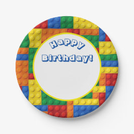 カラフル建物ブロック誕生日パーティー ペーパープレート