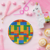 カラフル建物ブロック誕生日パーティー ペーパープレート (パーティー)