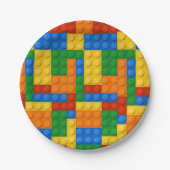 カラフル建物ブロック誕生日パーティー ペーパープレート (正面)