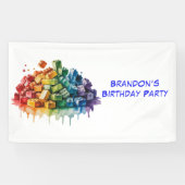 カラフル建物ブロック誕生日パーティー 横断幕 (横)