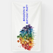 カラフル建物ブロック誕生日パーティー 横断幕 (縦)